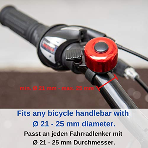 Campana de bicicleta fuerte en rojo, para manillares de 21 mm-25 mm, con tornillo para fijación, campana transparente para bicicletas, bocina universal de bicicleta en múltiples colores, accesorios