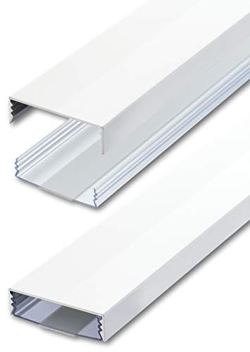 Canaleta para cables de diseño plano, aluminio lacado en blanco brillante RAL9003, autoadhesiva, 50 mm x 15 mm, Alunovo para cables conductores, canal de instalación (longitud: 40 cm)
