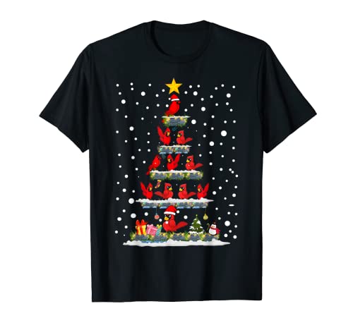 Cardenal Bird Snowflake Santa sombrero divertido árbol de Navidad Camiseta