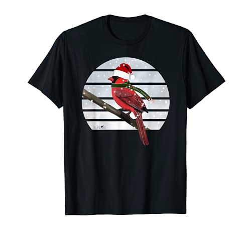 Cardenal con bufanda y sombrero de Navidad dibujo animal de pájaro Camiseta