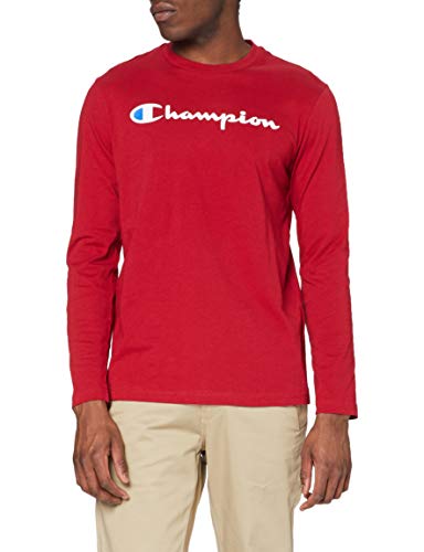 Champion Classic Logo Long Sleeve Crewneck T-Shirt Camiseta de Manga Larga, Rojo, XXL para Hombre