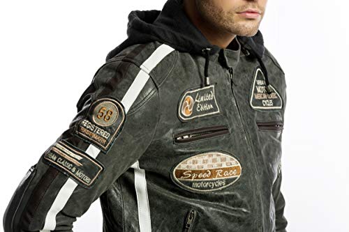 Chaqueta Moto Hombre en Cuero Urban Leather '58 GENTS' | Chaqueta Cuero Hombre | Cazadora de Moto de Piel de Cordero | Armadura Removible para Espalda, Hombros y Codos Aprobada CE |Breaker | XL