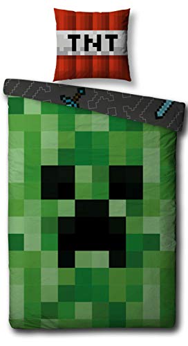 Character World Juego de sábanas de algodón reversible de Minecraft Castor y franela 135x200cm y 80x80cm