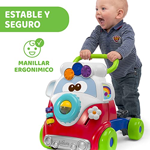 Chicco Happy Hippie, Andador Bebé Primeros Pasos 2 en 1 con Centro de Actividades, Correpasillos Bebé con Forma de Autobús con 4 Ruedas Grandes – Juguete Educativo Infantil, Juguetes Bebé 9-24 Meses