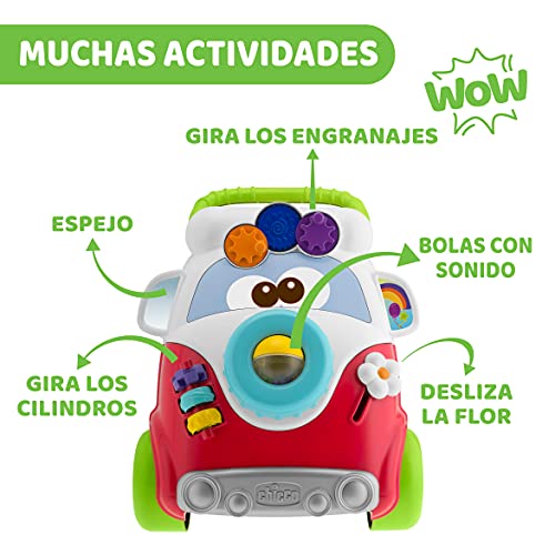 Chicco Happy Hippie, Andador Bebé Primeros Pasos 2 en 1 con Centro de Actividades, Correpasillos Bebé con Forma de Autobús con 4 Ruedas Grandes – Juguete Educativo Infantil, Juguetes Bebé 9-24 Meses