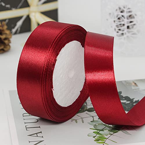 Cintas de regalo LuLiyLdJ, 2 rollos de cintas para manualidades de color azul oscuro y rojo burdeos, cintas para guirnaldas de pastel de 25 mm de ancho, para decoración, 45 m