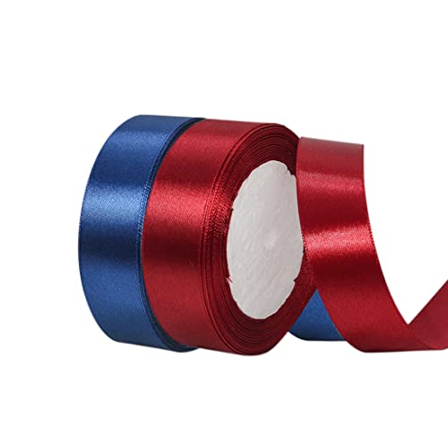 Cintas de regalo LuLiyLdJ, 2 rollos de cintas para manualidades de color azul oscuro y rojo burdeos, cintas para guirnaldas de pastel de 25 mm de ancho, para decoración, 45 m