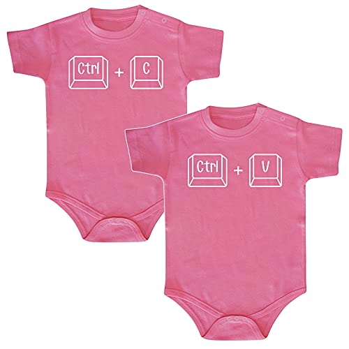 ClickInk Pack 2 bodys. Copiar y pegar. Regalo gemelos, regalo mellizos, regalo bebé, set de bodys de bebé. (2 rosas, 6 meses)