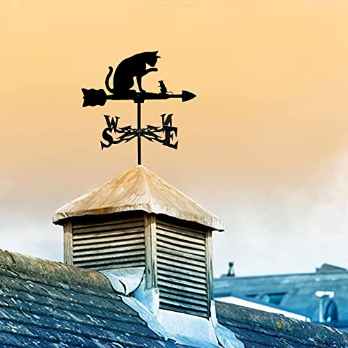 CNMJI Veletas De Viento Dálmata Caballo Mítico Gato Y Ratón Acero Inoxidable Weathervane Indicador De Dirección del Viento para Jardín Techo Patio Trasero Decoración,Cat and Mouse