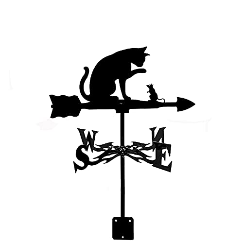 CNMJI Veletas De Viento Dálmata Caballo Mítico Gato Y Ratón Acero Inoxidable Weathervane Indicador De Dirección del Viento para Jardín Techo Patio Trasero Decoración,Cat and Mouse