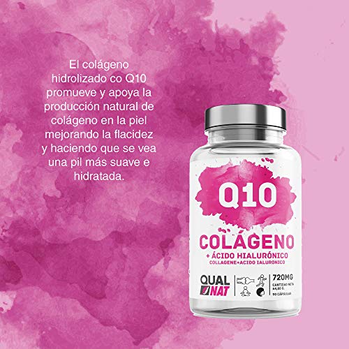 Colageno con Q10 180 Cápsulas| Colágeno Marino Hidrolizado Magnesio Acido Hialurónico Vitamina C Suplemento Articulaciones Piel Huesos| Colágeno piel| QUALNAT
