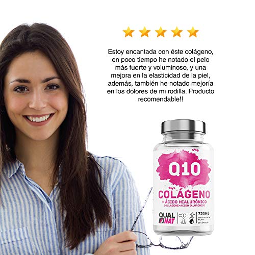 Colageno con Q10 180 Cápsulas| Colágeno Marino Hidrolizado Magnesio Acido Hialurónico Vitamina C Suplemento Articulaciones Piel Huesos| Colágeno piel| QUALNAT