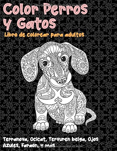 Color Perros y Gatos - Libro de colorear para adultos - Terranova, Ocicat, Tervuren belga, Ojos Azules, Faraón, y más.