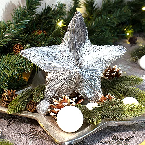 com-four® Estrella de Paja de plástico - Estrella Decorativa metálica Brillante - decoración clásica para Invierno y Navidad - Aprox. 20 centímetros (Color Plata)