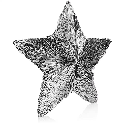 com-four® Estrella de Paja de plástico - Estrella Decorativa metálica Brillante - decoración clásica para Invierno y Navidad - Aprox. 20 centímetros (Color Plata)