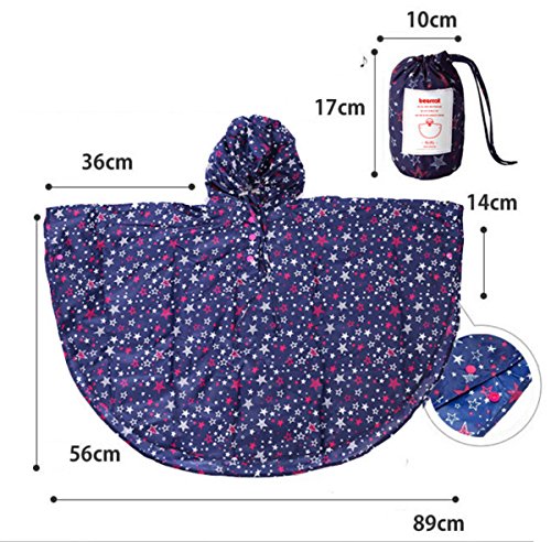 Comfysail Kids Star Poncho de lluvia con capucha [Abrigo impermeable] con bolsa de fácil transporte [Grande -Estrellas azules]