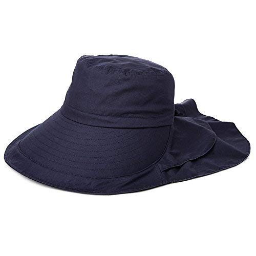 Comhats UPF50 - Sombrero de verano plegable para mujer, con ala ancha de algodón, Primavera-verano, Mujer, color 69085B_Negro Azul (sombrero + visera extraíble), tamaño M
