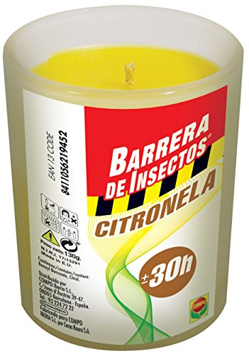 Compo Repelente Barrera de Insectos Vela de citronela antimosquitos y Moscas, Perfumada, Cristal, hasta 30h, 130 g