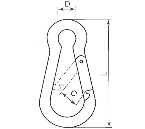 Constrabo | 10x mosquetones de 40x4mm, calidad de norma DIN 5299 C | Gancho de resorte de acero galvanizado con una capacidad de carga de 90kg | Cierre con resorte con gancho | Mosquetón de bomberos