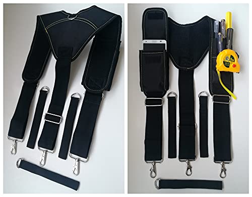 Copechilla Tirantes cinturón herramientas ajustables negros profesionales con 3 bucles adicionales,tirantes cómodos ensanchamiento trabajo para trabajo pesado,cinturones herramientas electricista