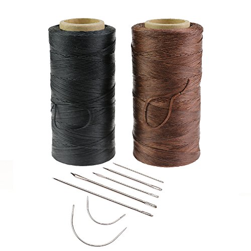 Cordón de hilo encerado para coser de cuero, 2 unidades, 260 m, 150D, 1 mm, con 7 piezas de agujas de coser a mano, para proyectos de manualidades, color negro, blanco, beige, negro y marrón
