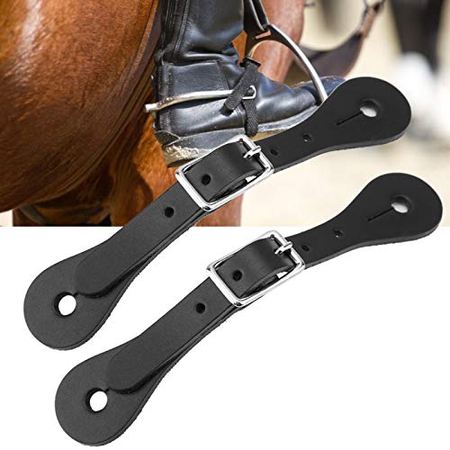 Correa de espuela de caballo, correa de espuela ecuestre de cuero, pequeño rodillo es fácil de ajustar, accesorios para montar para niños y adultos(negro)