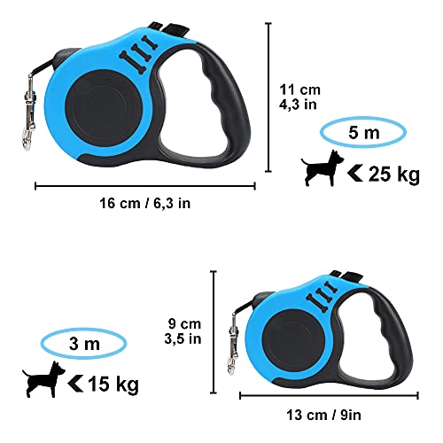 Correa retráctil para perros pequeños, medianos y grandes, color azul, 3 m