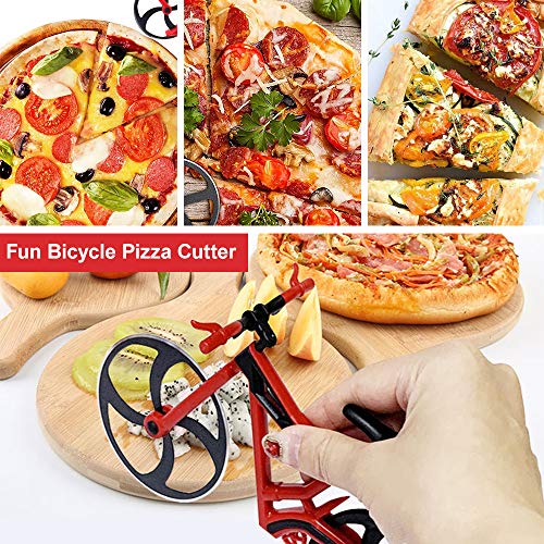 Cortador de pizza para bicicleta, cortador de pizza, rodillo de rueda de pizza, cuchillo de pizza de acero inoxidable, hoja súper afilada con revestimiento antiadherente y soporte de pie