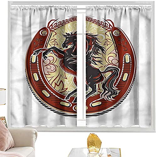 Cortinas opacas con bolsillo para barra de herradura, diseño de caballo rampante de 52 x 54 pulgadas, cortina de oscurecimiento para habitación de niños