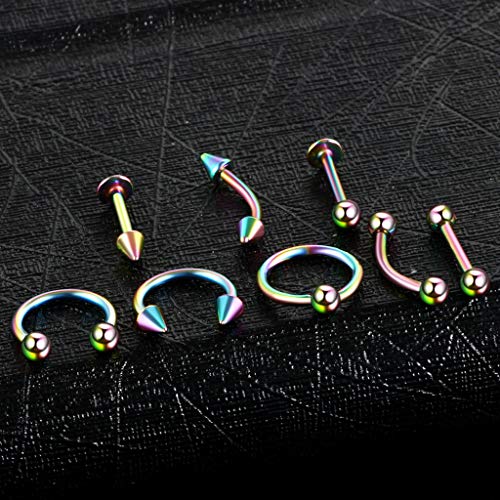 Crazy-M Juego de Piercing de 3 Colores 24 Piezas Cuerpo de Acero quirúrgico Piercing Stud Barbell para ceja Lengua Nariz Oreja Pezón Pezones Ceja Hélice Trago Cartílago Anillo Unisex (1.2 * 8MM)