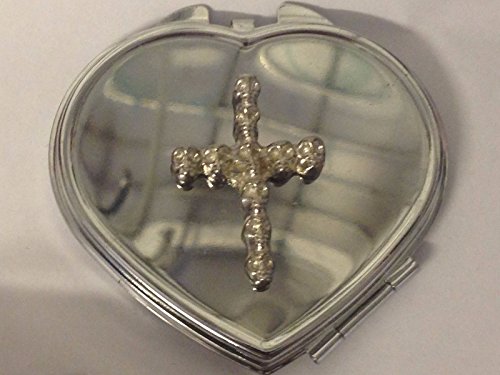 Cruz de calaveras 2,6 cm x 3,8 cm TG285 Espejo compacto hecho de peltre inglés sobre forma de corazón cromado