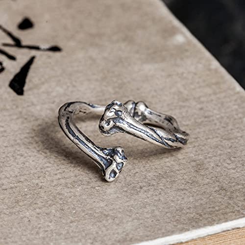 CRYPIN 925 Anillo de Costilla de Plata joyería de Personalidad Apenada Punk