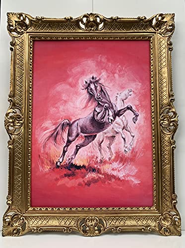 Cuadro con marco de caballo salvaje, caballos, caballos, caballos, barroco, 90 x 70 cm, con marco, cuadro de salón