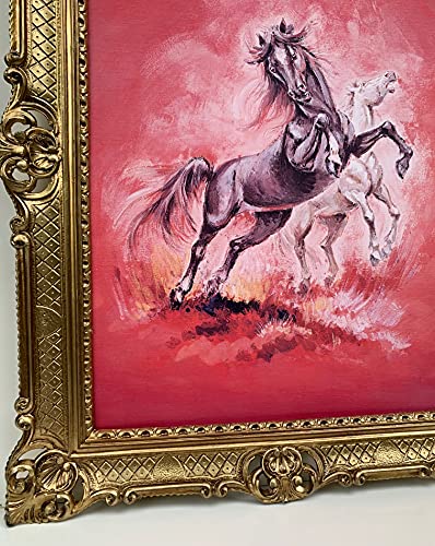 Cuadro con marco de caballo salvaje, caballos, caballos, caballos, barroco, 90 x 70 cm, con marco, cuadro de salón