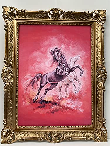 Cuadro con marco de caballo salvaje, caballos, caballos, caballos, barroco, 90 x 70 cm, con marco, cuadro de salón