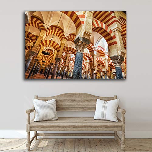 Cuadro lienzo canvas Interior de la Mezquita de Cordoba Andalucia España detalles árabes columnas – Varias medidas - Lienzo de tela bastidor de madera de 3 cm - Impresion en alta resolucion (120, 80)