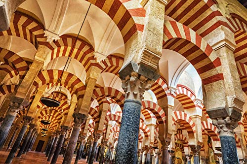 Cuadro lienzo canvas Interior de la Mezquita de Cordoba Andalucia España detalles árabes columnas – Varias medidas - Lienzo de tela bastidor de madera de 3 cm - Impresion en alta resolucion (120, 80)