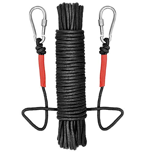 Cuerda – 20m de Largo, 6mm / 8mm de Diámetro - Cuerda de Tejiendo con 2 Mosquetón, 150kg / 250kg Multiusos Cuerda de Pesca para Usos al Aire Libre, Camping Rescate Incendios (6mm de Diámetro, Negro)