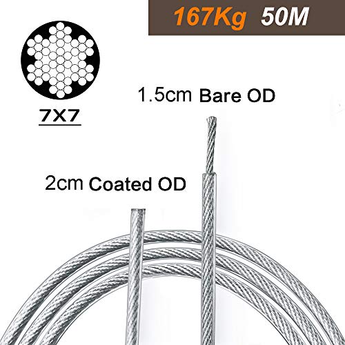 Cuerda de alambre, Cable de acero inoxidable 304, 7x7 filamento, Cable de 50 m de longitud, 167 Kg Resistencia a la rotura