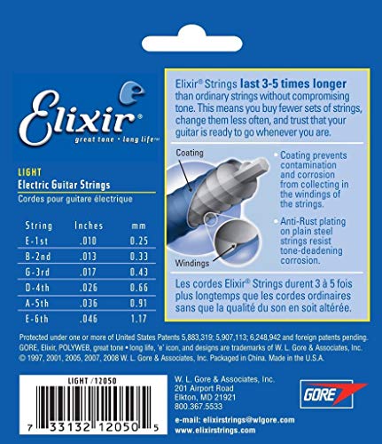 Cuerdas para guitarra eléctrica Elixir® Strings con recubrimiento POLYWEB®, calibre ligero (.010-.046)