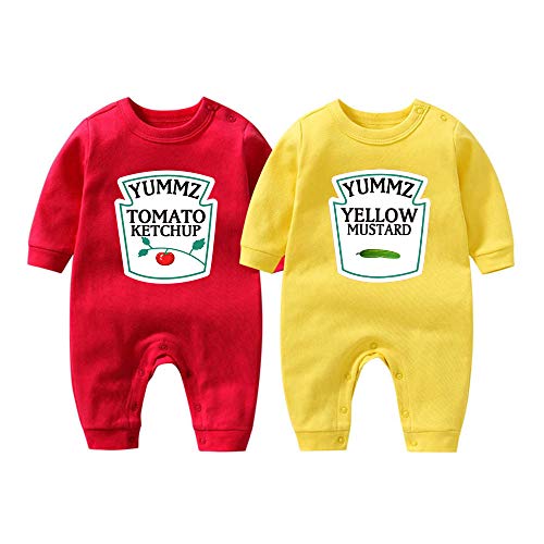culbutomind Yummz Tomate Ketchup Amarillo Mostaza Rojo y Amarillo Mono Bebé Niño Twins Ropa Bebé Twins Bebé Niños Niñas