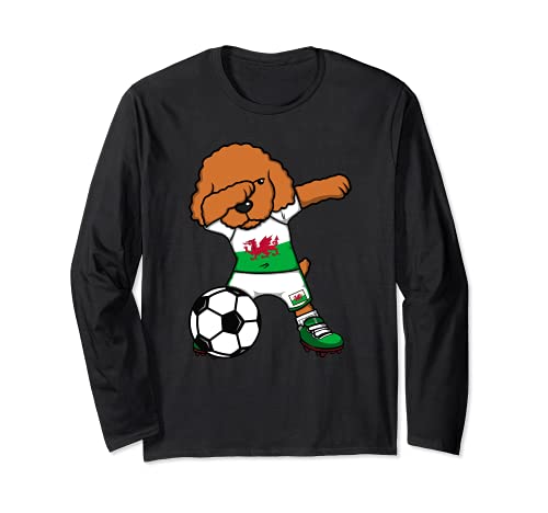 Dabbing Caniche Perro Gales Fútbol Bandera Deporte Sport Art Manga Larga