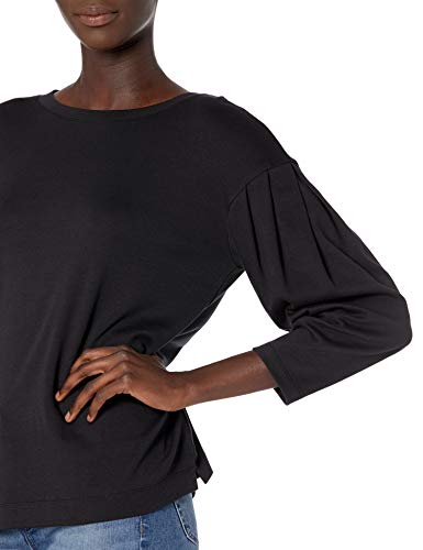 Daily Ritual Pima Cotton and Modal Interlock Balloon-Sleeve Top Camisa, Negro, XS