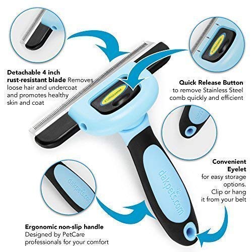DakPets FURblaster - Cepillo de Aseo para Perros Pequeños, Medianos y Grandes + Gatos con Pelaje Corto a Largo, Color Azúl