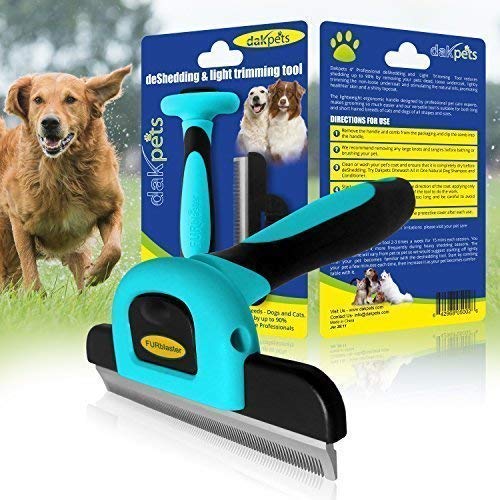 DakPets FURblaster - Cepillo de Aseo para Perros Pequeños, Medianos y Grandes + Gatos con Pelaje Corto a Largo, Color Azúl