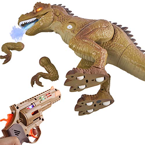 deAO Dinosaurio Robot Inteligente y Pistola de Bengala Conjunto de Juguete Cazador de Bestias T-Rex con Luces, Sonidos y Efecto de Humo Juguete Interactivo Multifuncional