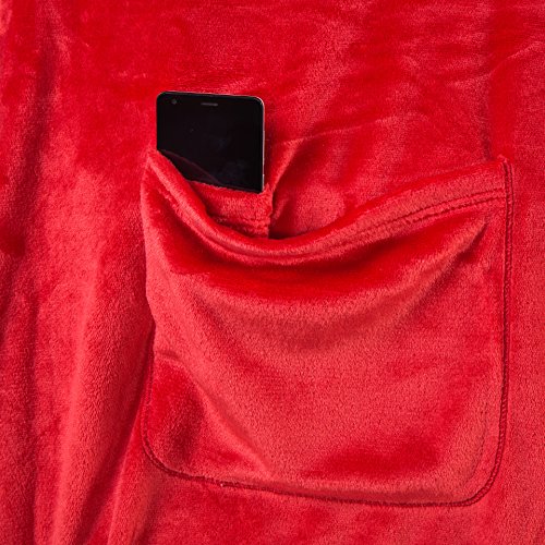 DecoKing Manta con Mangas de Microfibra y Bolsillos Forro Polar Suave y cálido con Compartimento para los pies 170x200 cm Rojo Lazy