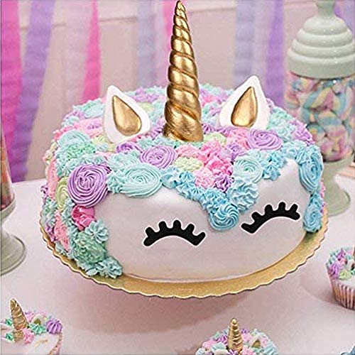 Decoración de unicornio para tartas de cumpleañosJuego decorativo que incluye cuerno, orejas y pestañas de unicornio.Decoración de unicornio para fiesta del bebé, boda y cumpleaños. (Dorado)