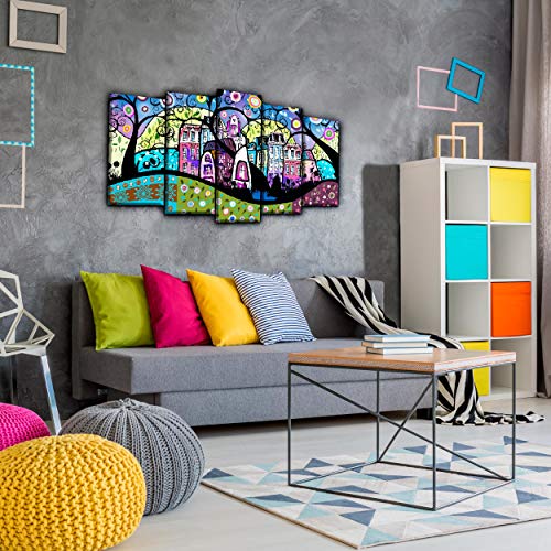 DekoArte 552 - Cuadros Modernos Impresión de Imagen Artística Digitalizada | Lienzo Decorativo Para Tu Salón o Dormitorio | estilo abstracto Naif tonos azules | 5 Piezas 150 x 80 cm