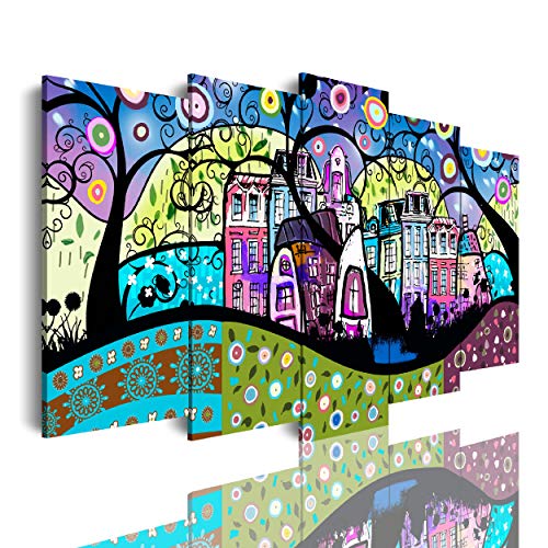 DekoArte 552 - Cuadros Modernos Impresión de Imagen Artística Digitalizada | Lienzo Decorativo Para Tu Salón o Dormitorio | estilo abstracto Naif tonos azules | 5 Piezas 150 x 80 cm